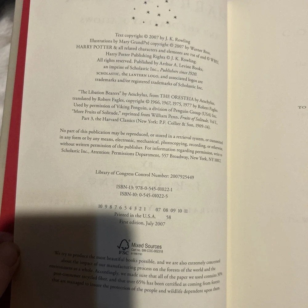 Harry Potter & The Deathly Hallows by J. K. Rowling Hardcover! No Dust Jacket